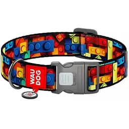 Нашийник для собак нейлоновий Waudog Nylon з QR паспортом малюнок Блоки XXL