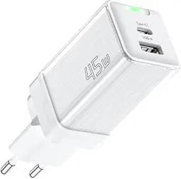 Зарядное устройство для Essager Zhiqi 45W GaN Travel Charger A+C евровилка белая