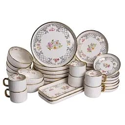 Столовый набор посуды тарелок и чашек 32 предмета на 6 персон Золотой Кант фарфоровый Yiwu TH-32