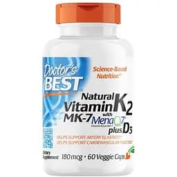 Вітаміни та мінерали Doctor's Best Natural Vitamin K2 MK-7 + D3, 60 капсул