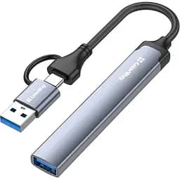 Хаб Usb ColorWay 4-in-1, Grey, Type-C / Usb 3.0 - 1xType-C 2.0 / 1xUsb 3.0 / 2xUsb 2.0, кабель 14 см, алюминиевый корпус