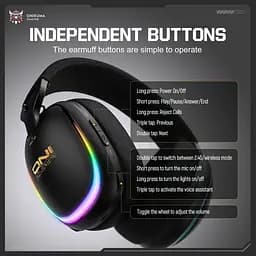 Навушники Onikuma ігрові блютуз GT-805 Max з мікрофоном RGB підсвітка Bluetooth 5.4 + 2.4GHz AUX до 60 годин роботи для ПК - мініатюра 6