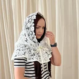 Жіночий палантин для відвідування храму, церкви, монастиря, обряду хрещення, вінчання мереживна хустка на голову Діамант жаккард 65*115 см Betis молочний