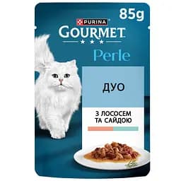 Влажный корм для кошек Gourmet Perle Duo мини филе с лососем и сайдой в соусе 85 г