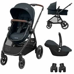 Коляска-трансформер Maxi-Cosi Zelia 3 Duo Essential Graphite, 3 в 1, з автокріслом CabrioFix i-Size, темно-сіра (1930672110)