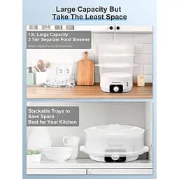 Електрична харчова пароварка Cozeemax 13.7QT для приготування їжі, біла - мініатюра 3