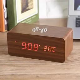 Дерев'яний LED годинник UFT Wood Wireless Clock з функцією бездротової зарядки коричневий - мініатюра 6