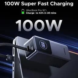 УМБ Ugreen 20000mAh 130W PD/QC, USB-A, USB-С In/Out with built-in USB-C cable (PB723) Gray - мініатюра 4