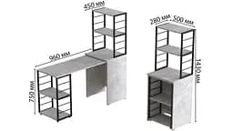 Стіл-тумба трансформер Смарт 3/1 з етажеркою Ferrum-decor 1430x1450x500 Чорний метал ДСП Бетон 16 мм (FRD-105115) - мініатюра 4