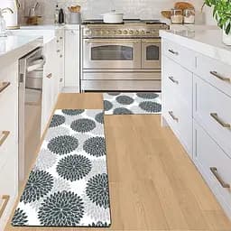 Набір 2 килимки для ванної та кухні Aquarius Суперпоглинаючі 50х80 см + 50х120 Сірі Квіти