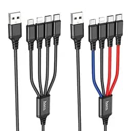 Кабель Hoco X76 4-in-1 Super charging cable(Type-C+Type-C+iP+Micro) 2A/1 м черный
