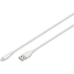 Кабель Digitus USB-A > Lightning заряджання/синхронізації, USB 2.0, 12W, силіконовий, 1м, білий teh0013659