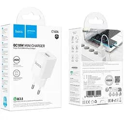 Мережевий зарядний пристрій Hoco C145A Charm single port QC3.0 charger(EU) Білий - мініатюра 2