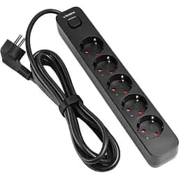 Мережевий подовжувач Videx Oncord з/з 5 п 3 м (3x1.5 мм) з кнопкою чорний (VF-PD53G-B)