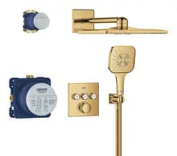 Душова система прихованого монтажу Grohe Grohtherm Smartcontrol з Rainshower SmartActive 310 Cube 34864GL0, Золотий - мініатюра 2