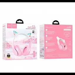 Навушники Hoco W42 Cat Ear Bluetooth з котячими вушками та LED-підсвіткою Рожеві з білим - мініатюра 3