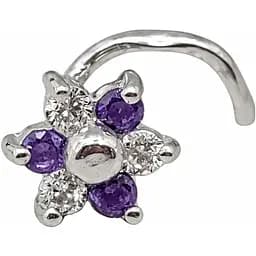 Серебряная серьга-пирсинг в нос Цветок.  1040.4С Фиолетовый