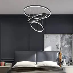 Подвесная люстра в черном корпусе на три кольца 60, 50 и 40 см Ст. MJ 93-600+500+400 BK Line F