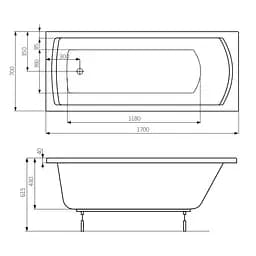 Ванна акрилова Roca Lnea в комплекті з ніжками 170x70 A24T034000 - мініатюра 2