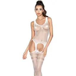 Бодістокінг Passion BS038 комбінезон імітація панчохи та пояси S/M/L white