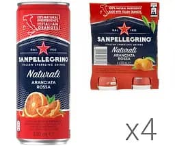 San Pellegrino Aranciata Rossa, Упаковка 4 шт. х 0,33 л, Напій газований соковмісний Червоний апельсин Сан Плігріно, ж/б