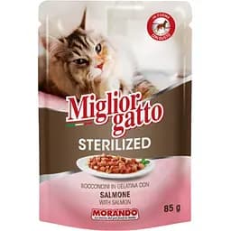 Набір вологих кормів для стерилізованих котів Migliorgatto Sterilized лосось 2 шт. + риба та креветки 2 шт. 340 г (4 шт. x 85 г) - мініатюра 4