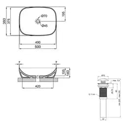 Раковина накладна Qtap Cardinal 500×380×140 White з донним клапаном QT04116302W48464 - мініатюра 5