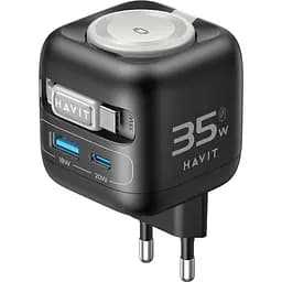 Зарядний пристрій Havit UC250 GaN 35W USB-A+USB-C + кабель USB-C + Watch Charger (HV-UC250-BK)