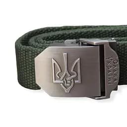Ремінь з пряжкою Тризуб та написом Слава Україні колір Олива, 120 см, 4 см