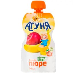 Упаковка фруктового пюре Агуня Яблуко-банан 900 г (90 г x 10 шт.) - мініатюра 2