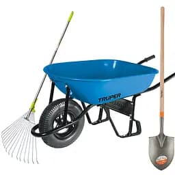 Тачка будівельна Truper одноколісна 80 л синя з лопатою і граблями (CAT-50NDSPEC)