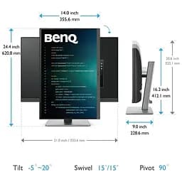 Монітор TFT 24.1" BenQ RD240Q, WQXGA, 16:10, USB-C, HDMI, DP, HAS, Pivot, колонки, темно-сірий (9H.LLXLA.TBE) - мініатюра 3