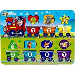 Деревянный пазл-вкладыш Геометрические фигуры Ubumblebees (ПСД048) PSD048 сортер-паровоз