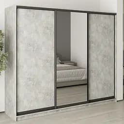 Шафа-купе тридверна MebelStar Уні BG 2ДСП/Дзеркало 250x45x210 см Бетон (MBS-8001)