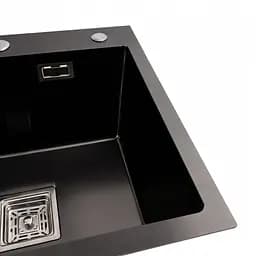 Кухонна мийка Platinum Handmade HSBB з нержавіючої сталі 3.0 мм квадратний сифон 50x45x23 см чорна - мініатюра 3