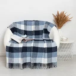 Плед вовняний Vladi Палермо 140x200 біло-блакитний темно-синій 8