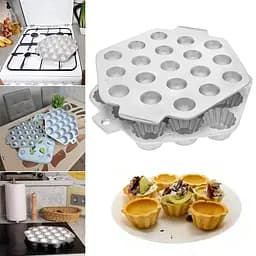 Форма велика з кришкою тарталетниця для випікання кексів, кошиків, тарталеток та пончиків (19 кошиків), Ласунка Сірий 85700