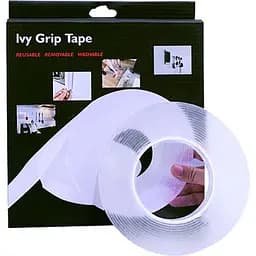 Багаторазова клейка стрічка прозора 1 метр двосторонній скотч ivy grip tape