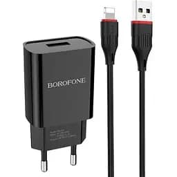 Зарядний пристрій Borofone BA20A 1 USB-порт 2.1 A блок з кабелем для iPhone комплект чорний