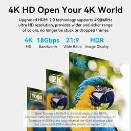 Подовжувач HDMI 2.0 Vention 1м 4K@60Hz, 1080p@120Hz 18 Гбіт/с HDR 3D Чорний (AHCBF) - мініатюра 4