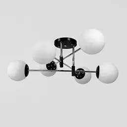 Потолочная люстра на 6 белых плафонов Ø 65 см | Ст. 91177/6 CH+BK+WT | Line F