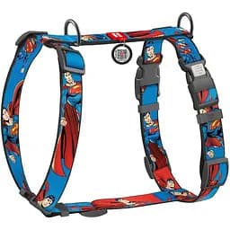 Шлея для собак Waudog Nylon анатомічна H-подібна з QR-паспортом, малюнок "Сила Супермена", пластиковий фастекс, L