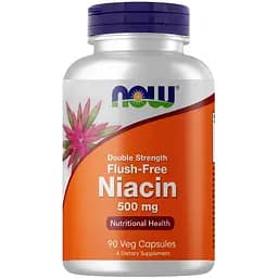 Вітаміни та мінерали NOW Flush-Free Niacin 500 mg Double Strength, 90 вегакапсул