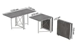 Стіл-книга трансформер Оріон 2 Ferrum-decor 750x1520x730 Білий метал ДСП Бетон 16 мм (FRD-104596) - мініатюра 3