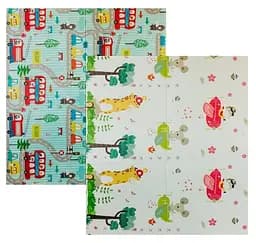 Дитячий двосторонній складаний килимок Poppet Транспорт і Зоопілоти, 200х180 см (PP005-200)