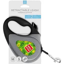 Повідець-рулетка для собак Waudog R-leash, малюнок "Авокадо", M, до 25 кг, 5 м, світловідбиваюча стрічка чорний - мініатюра 4