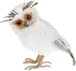 Новогодняя мягкая игрушка BonaDi Сова 24 см со стразами Декоративная фигурка Белая