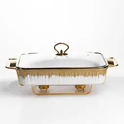 Мармитница фарфоровая Yiwu 2 л на золотистой металлической подставке с подогревом 40х22.5х15.5 см мармит для первых блюд ML-860-15