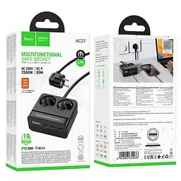 Мережевий зарядний пристрій подовжувач Hoco AC27 USB/2 Type-C PD 30W 2 розетки 2m чорний - мініатюра 5