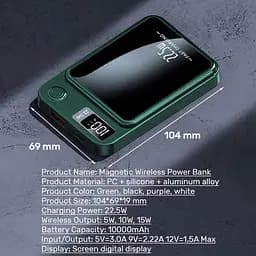 Power bank бездротовий XIYT Y211 / быстрая зарядка / Magsafe / Magnetic / 22.5 Вт + 15 Вт / 10000 мА·год - мініатюра 6